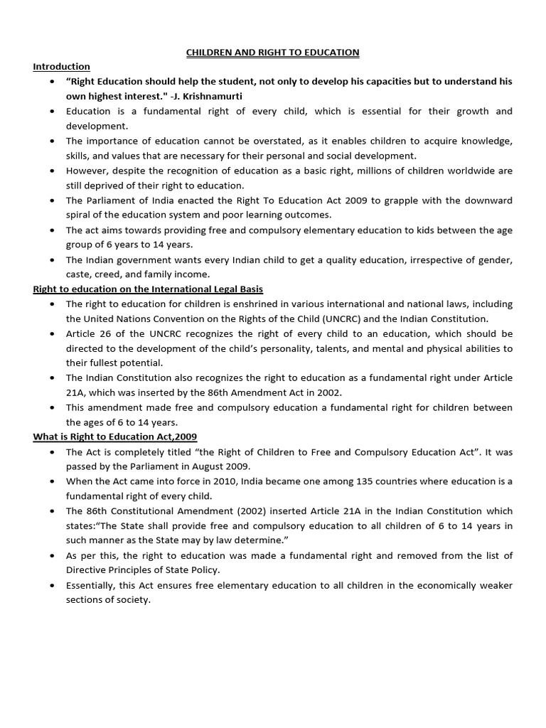 Children's Right to Education in India | PDF | Government | Human Rights