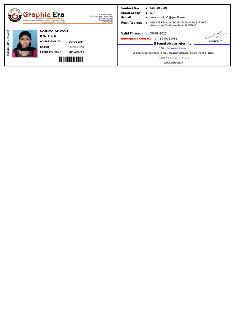 Provisional ID Card Details | PDF