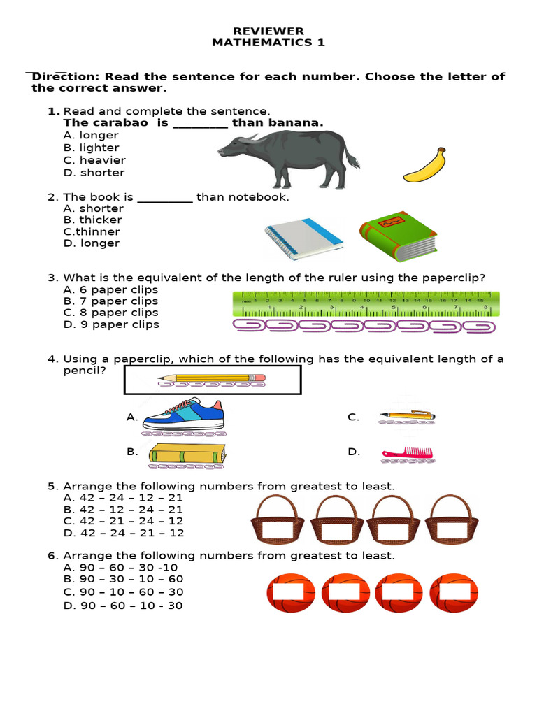 Mathematics 1 Review Questions | PDF