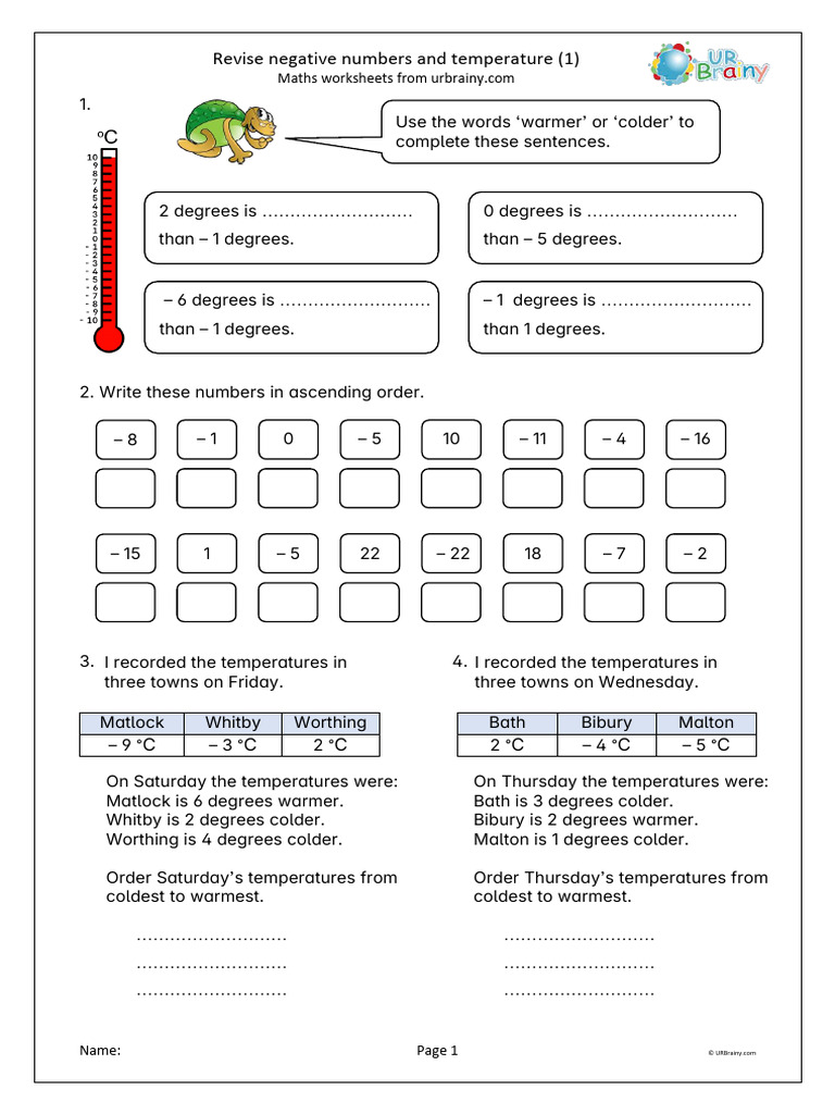 Revise Negative Numbers and Temperature 1 | PDF