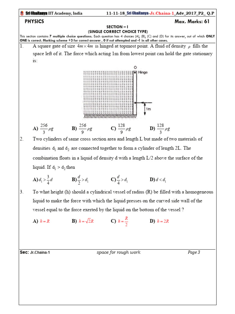 Physics Max. Marks: 61: A) B) C) D) | PDF | Mechanical Engineering ...