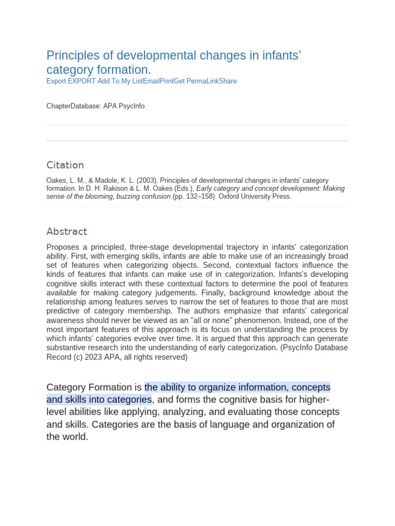 Infants' Category Formation Principles | PDF