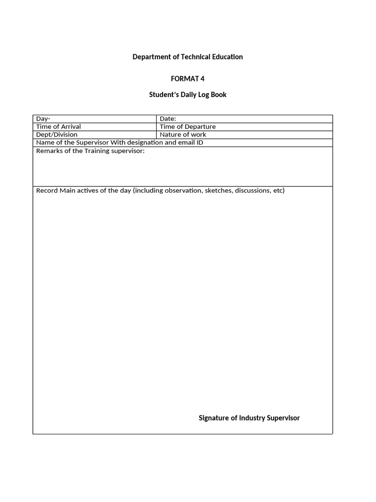 Student Daily Log Book Template | PDF