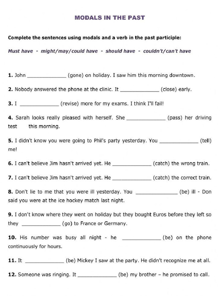 Perfect Modals Worksheet PDF | PDF