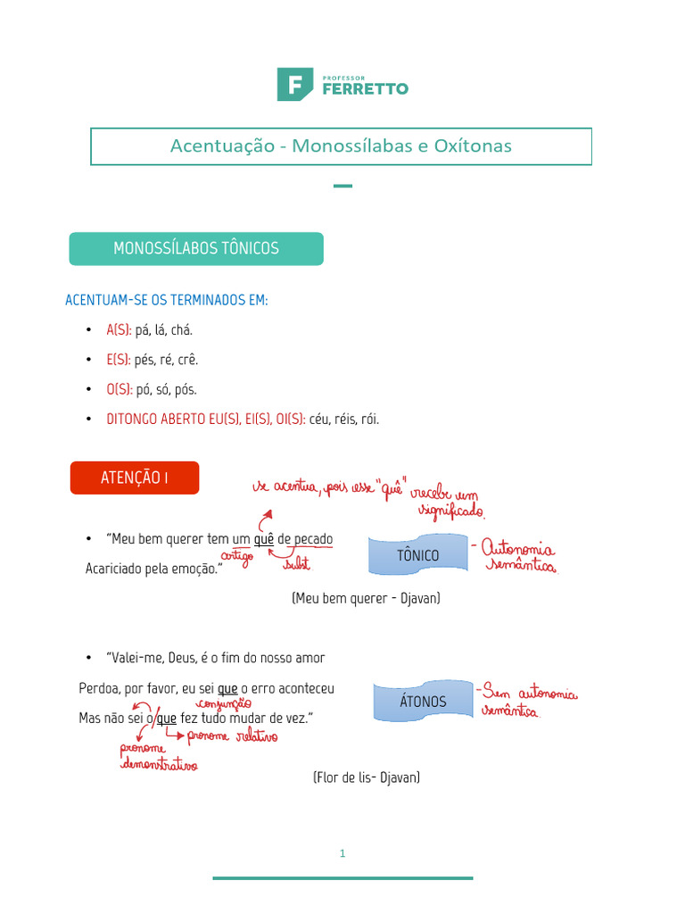 2 Acentuacao Monossílabas e Oxitonas | PDF
