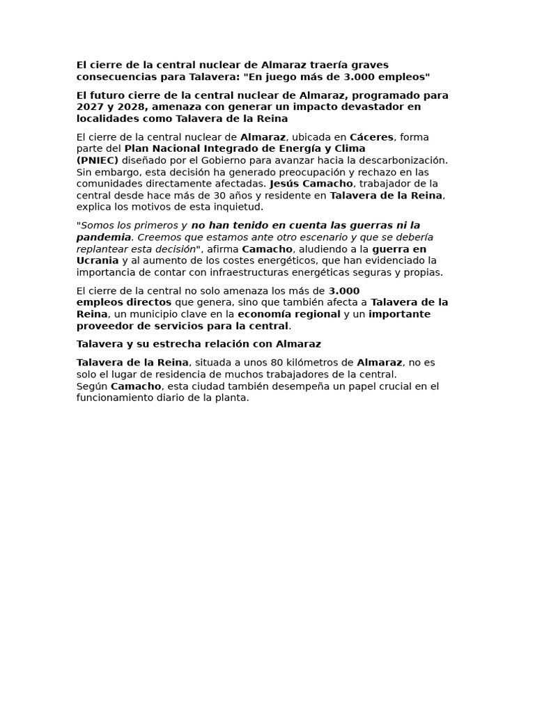 El Cierre de La Central Nuclear de Almaraz Traería Graves Consecuencias ...