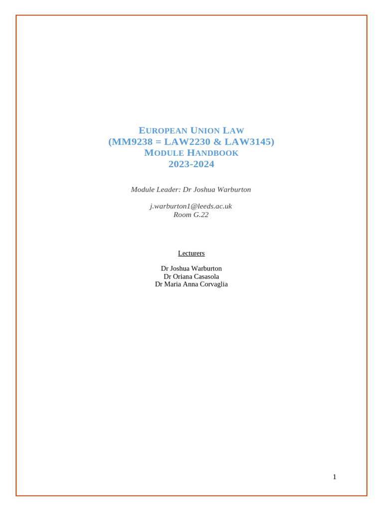 European Union Law Module Handbook 2023 | PDF | Learning | Human ...