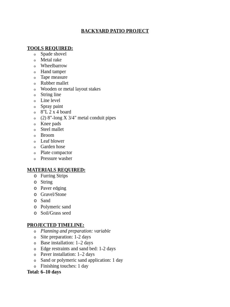 Backyard Patio Project | PDF | Building Materials