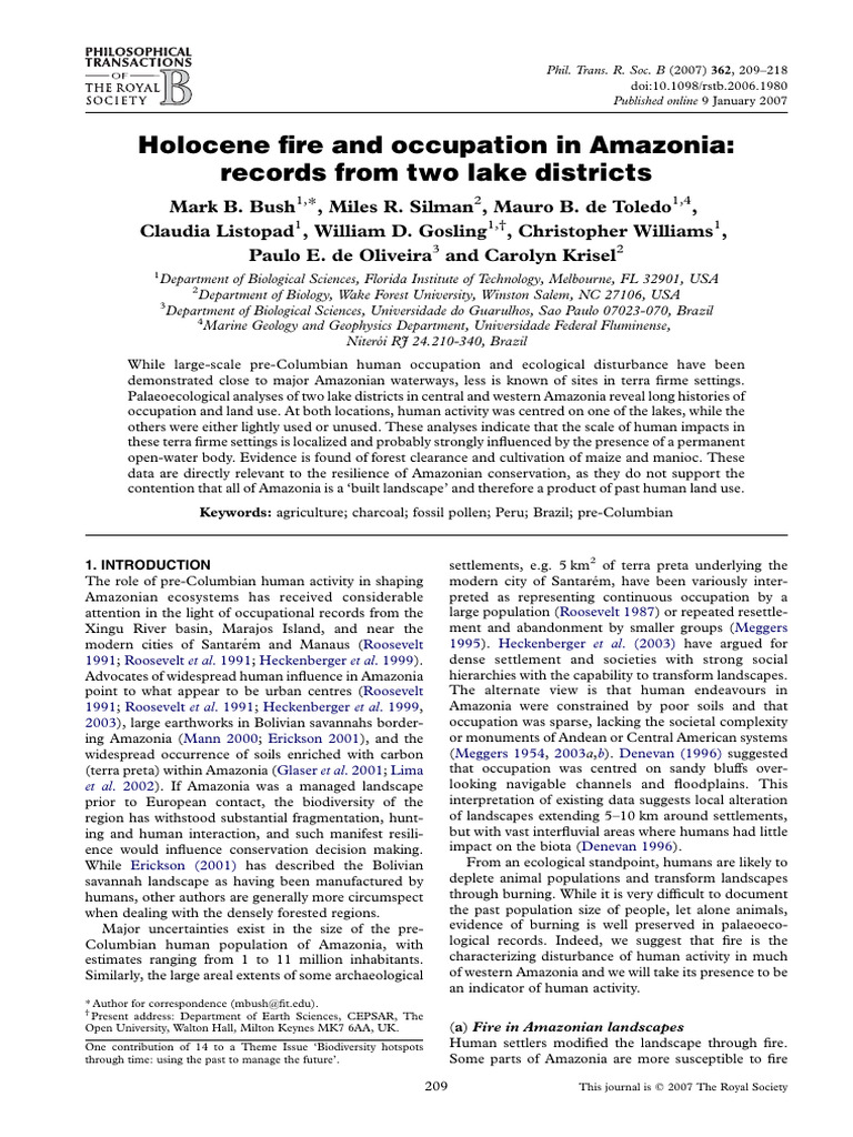 2007-Holocene Fire and Occupation in Amazonia Records From Two Lake ...