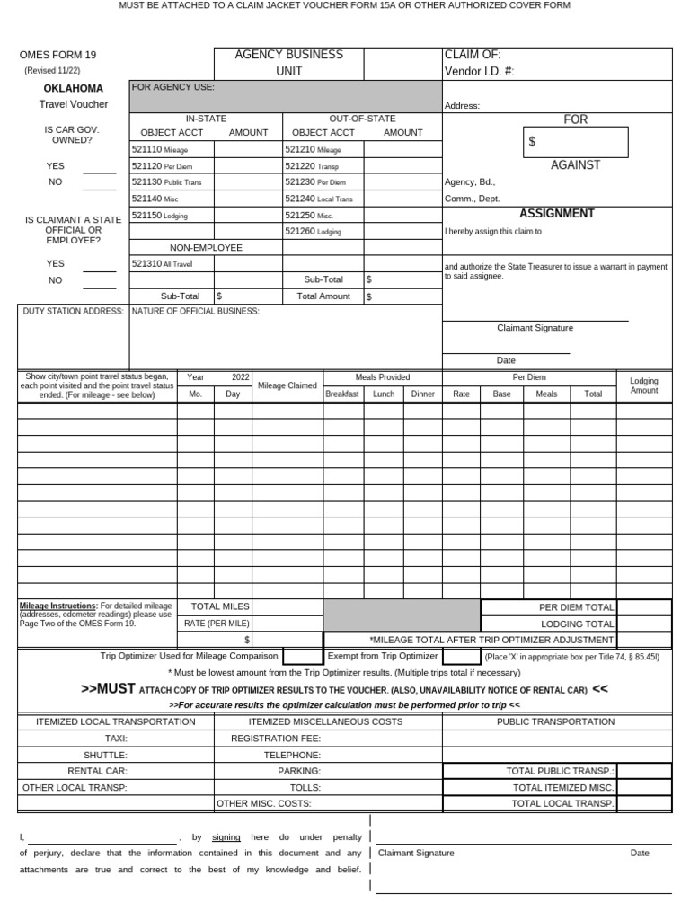 OMESForm19 - 11-22 | PDF | Per Diem | Meal