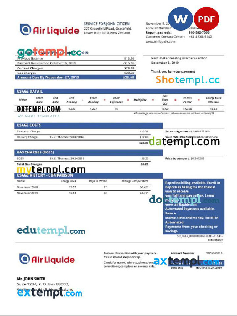 Doctempl - New Zealand Air Liquide Gas Utility Bill Template in Word ...