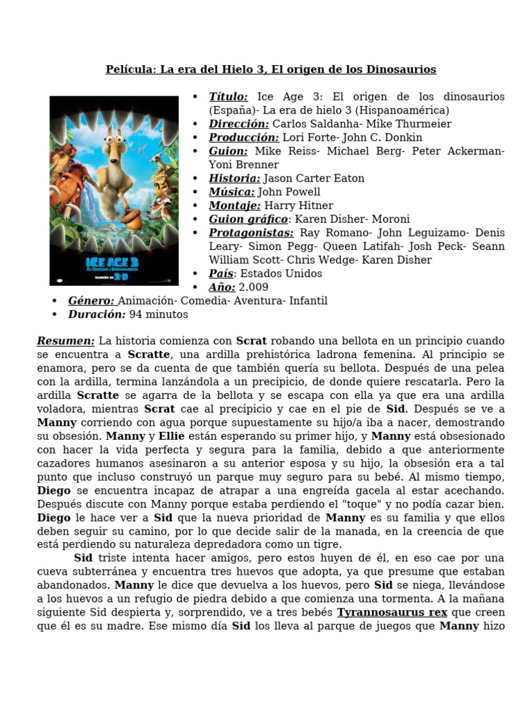 Película La Era Del Hielo 3 El Origen de Los Dinosaurios | PDF, image size:768x1024