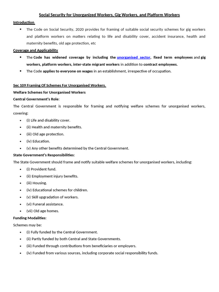 Social Security for Gig and Unorganised Workers | PDF | Employment ...