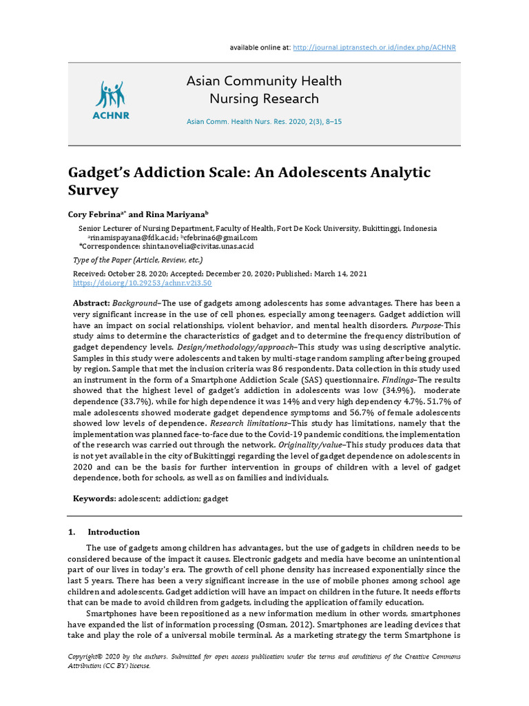 Adolescent Gadget Addiction Study | PDF | Adolescence | Substance ...