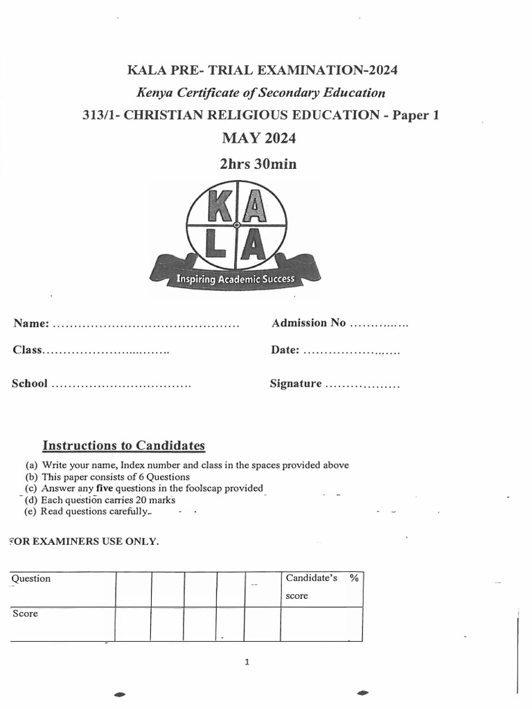 Christian Religious Education Paper 1 | PDF | Elijah | Bible
