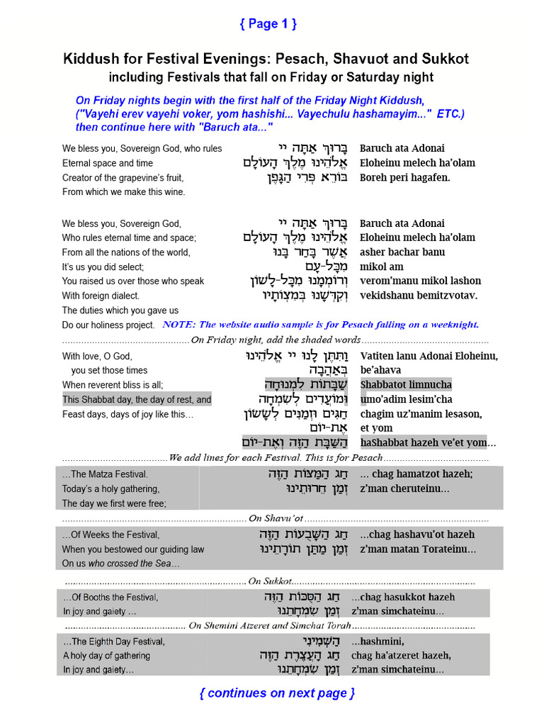 Festival Kiddush Prayers Guide | PDF | Jewish Holidays | Jewish Law And ...