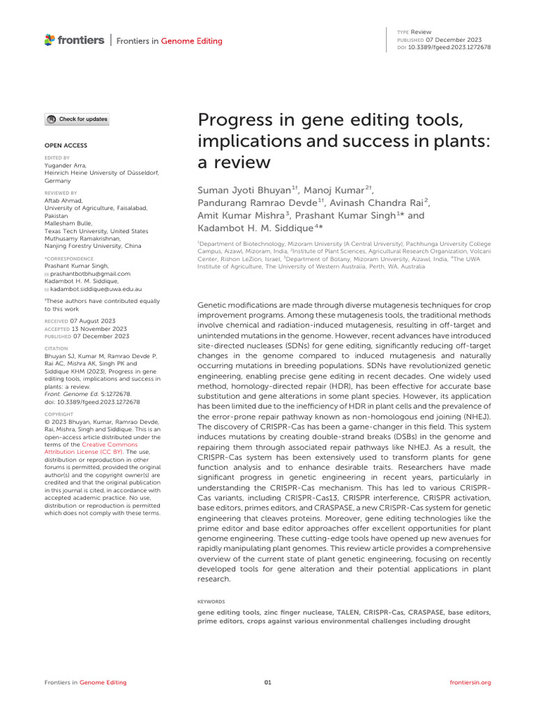 Progress in Gene Editing Tools, Implications and Success in Plants A ...