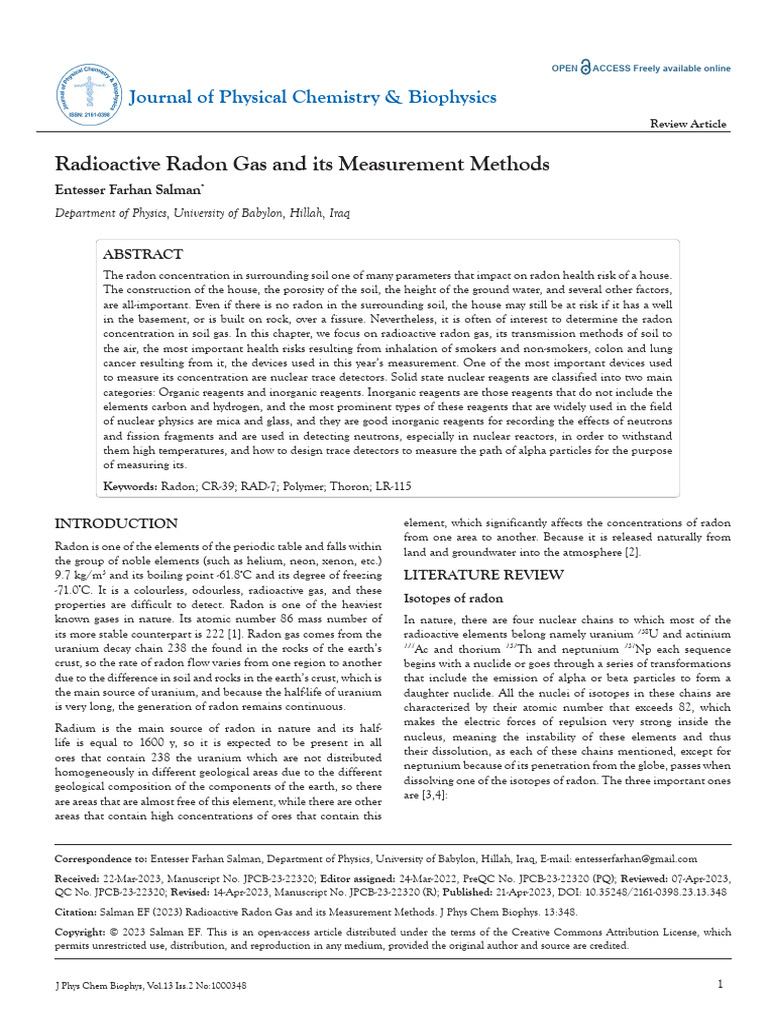Radioactive Radon Gas and Its Measurement Methods | PDF | Chemical ...