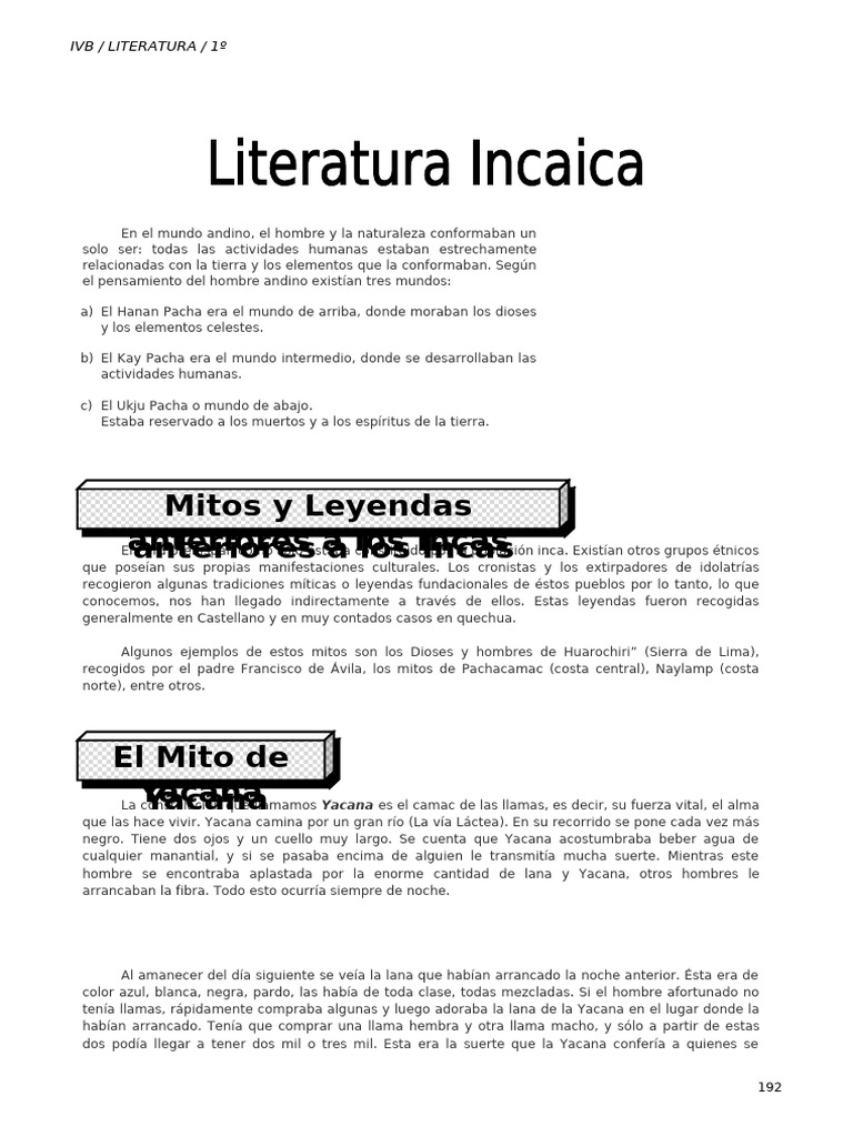 IV Bimestre - Literatura Incaica | PDF | Imperio Inca