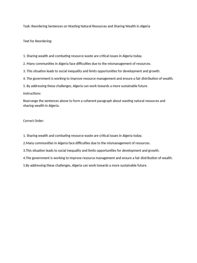 Re Ordering The Four Types of Sentences Task | PDF