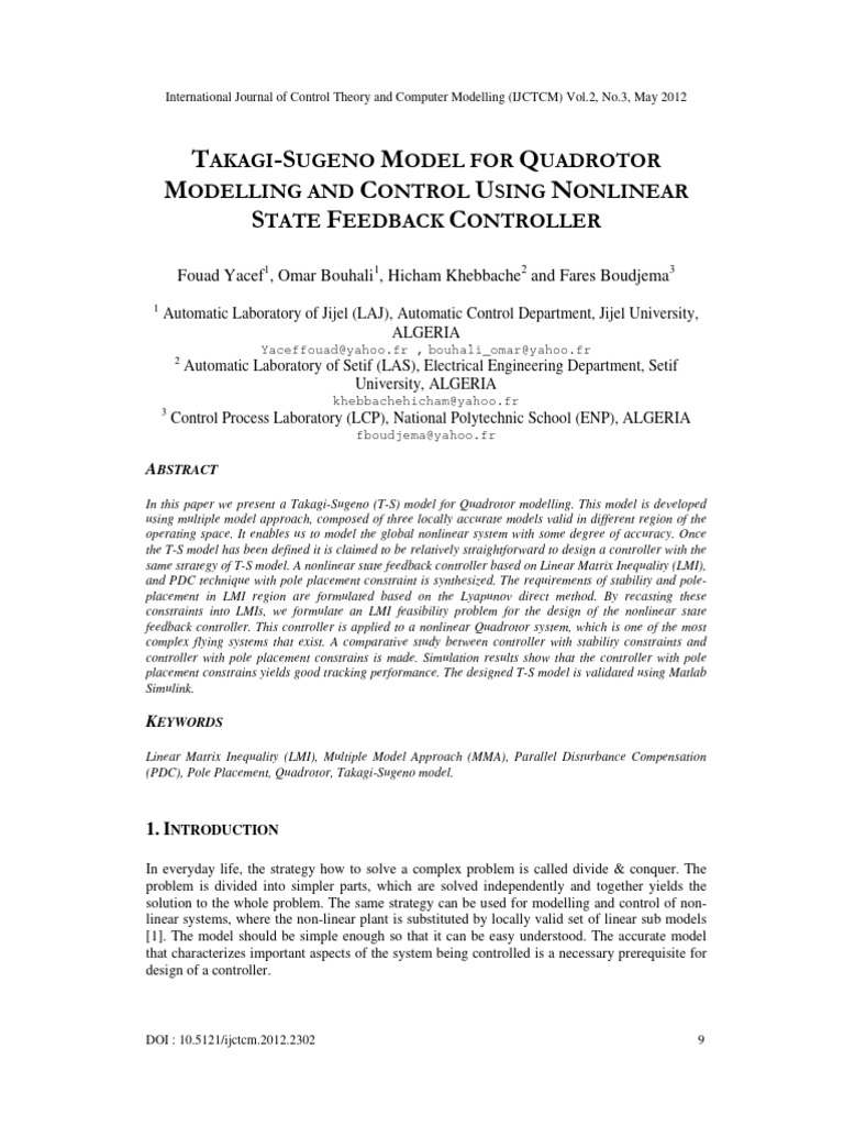 Takagi Sugeno Model For Quadrotor Modell | PDF | Control Theory ...
