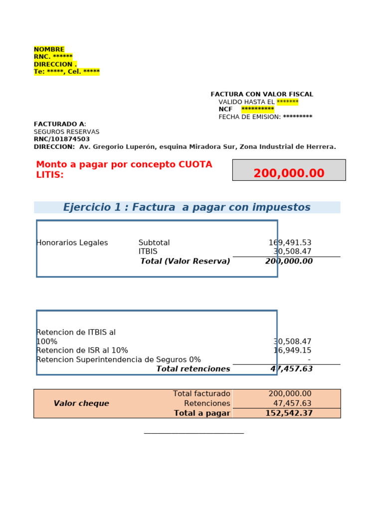 Factura de Honorarios Legales y Retenciones | PDF