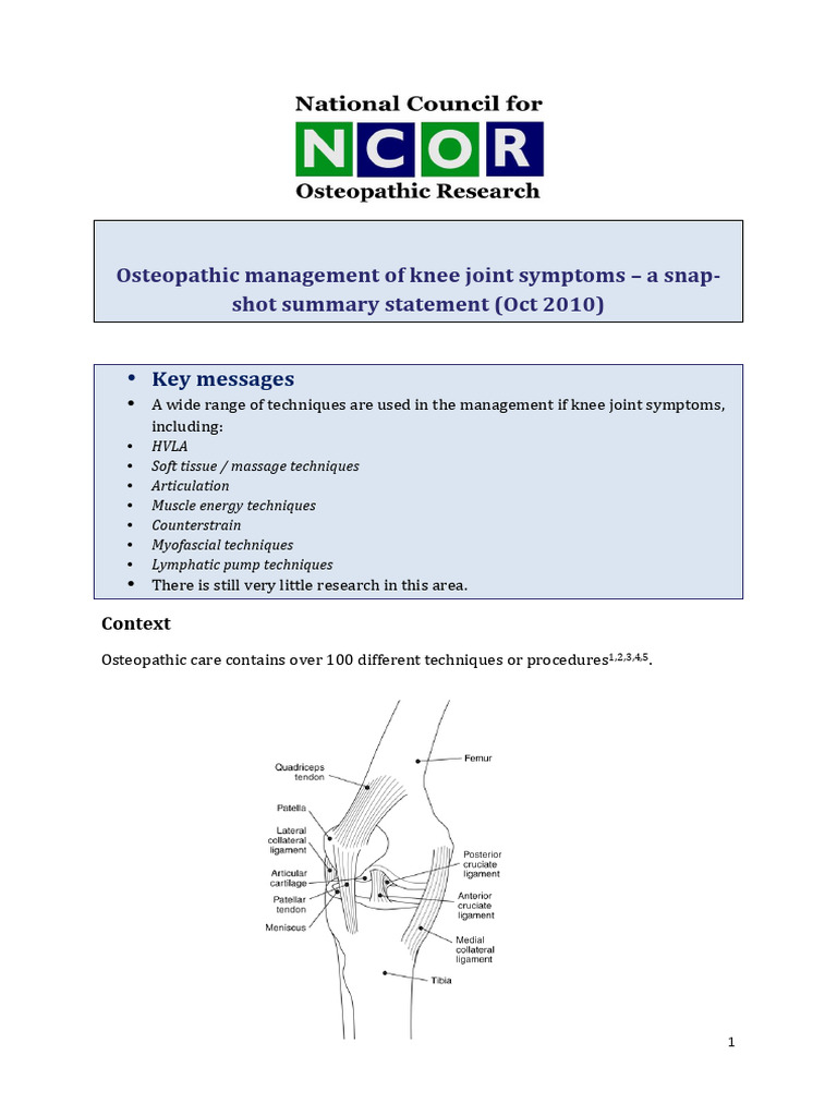 Osteopathic Management of Knee Pain | PDF | Knee | Musculoskeletal System