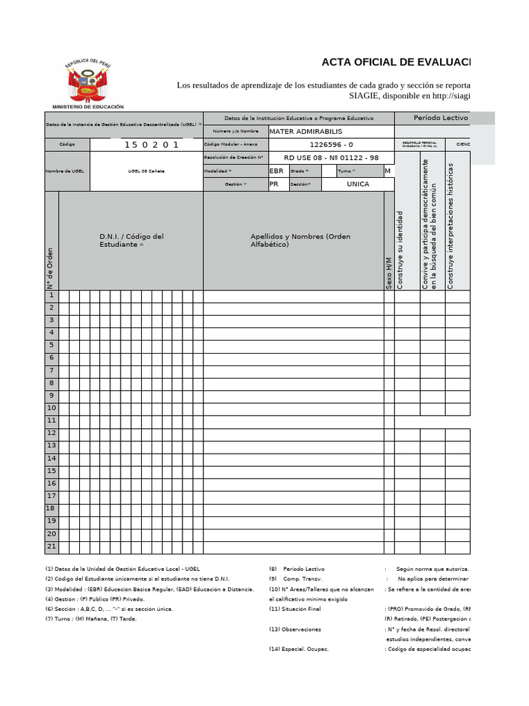 FORMATO DE ACTAS 2025_SECUNDARIA PDF Documento de identidad