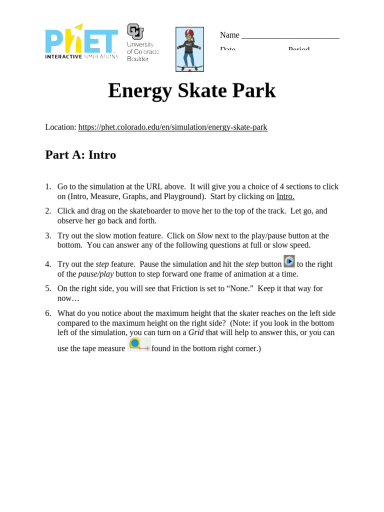 Energy Skate Park Simulation Guide | PDF | Kinetic Energy | Potential ...