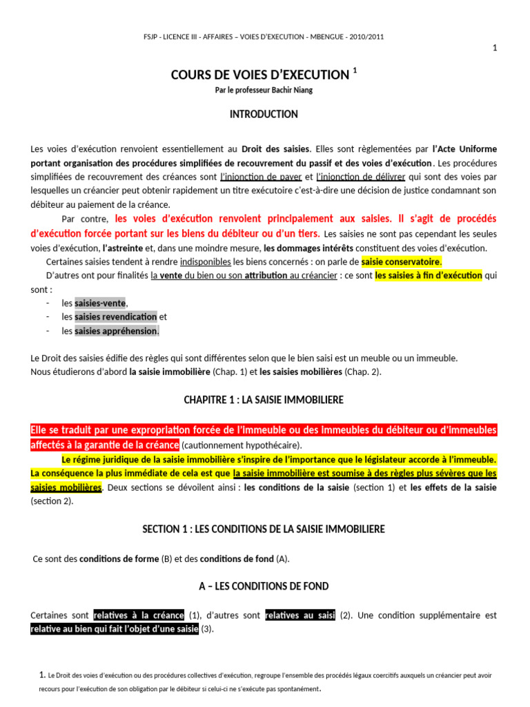 Voies d'Exécution et Saisies Immobilières | PDF | Collatéral (Finance ...
