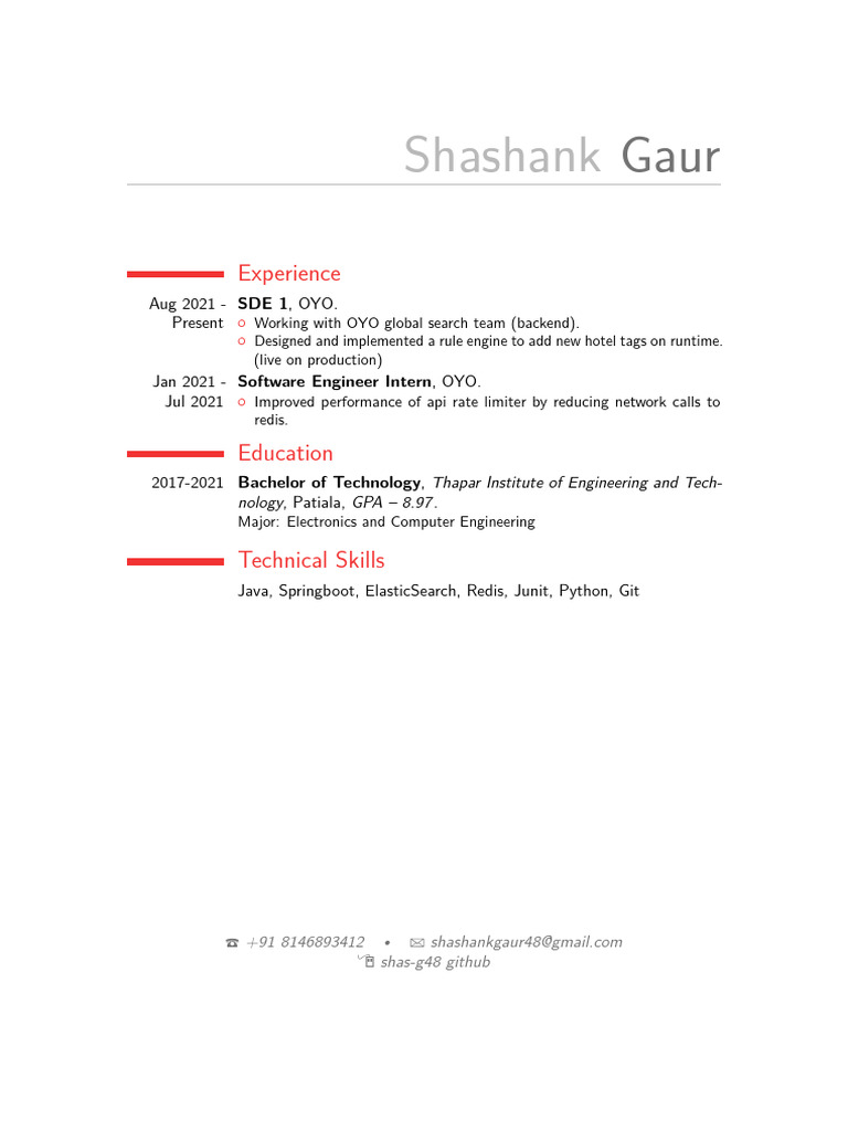 Software Engineer Profile: Shashank Gaur | PDF