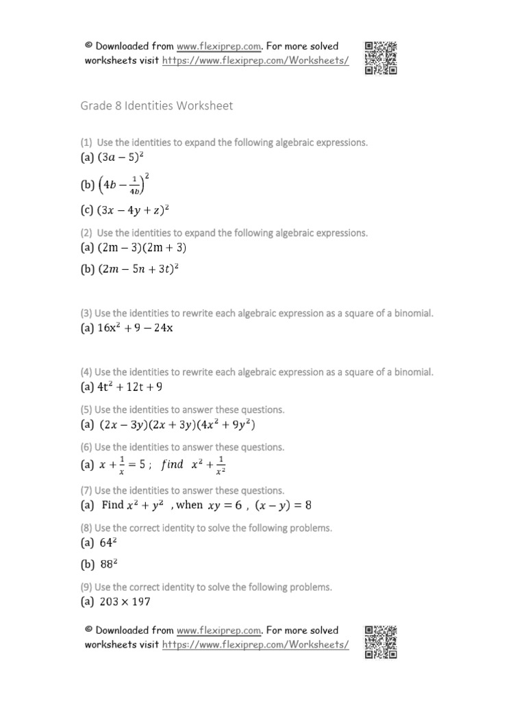 Grade-8-Identities | PDF | Elementary Mathematics | Algebra