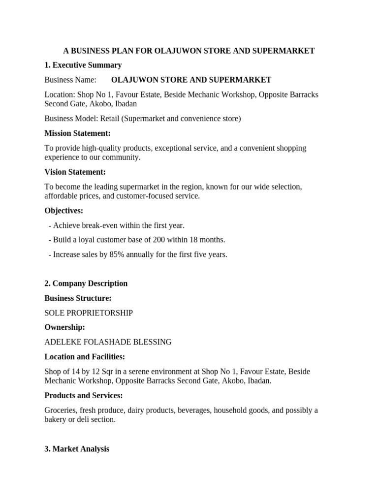 Olajuwon Store Business Plan | PDF | Retail | Supermarket