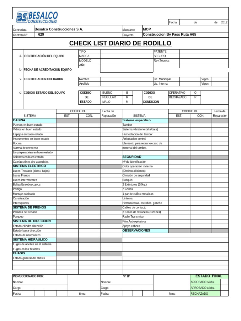 Check List Rodillo | PDF | Estilos de carrocería | Tecnología de vehículos