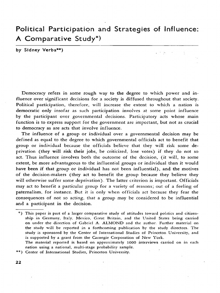 Verba 1962 Political Participation and Strategies of Influence A ...