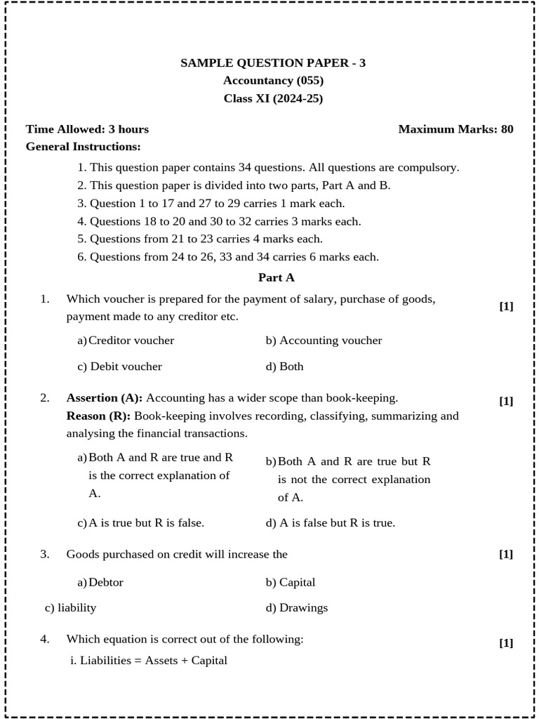 Accountancy CBSE Class 11 Paper 2 Word | PDF | Debits And Credits | Banks