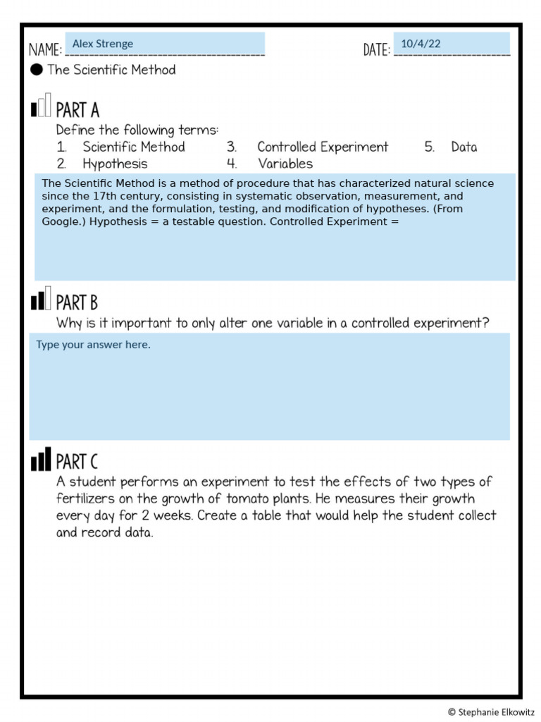 The Scientific Method Bell RInger Fillable Slide | PDF
