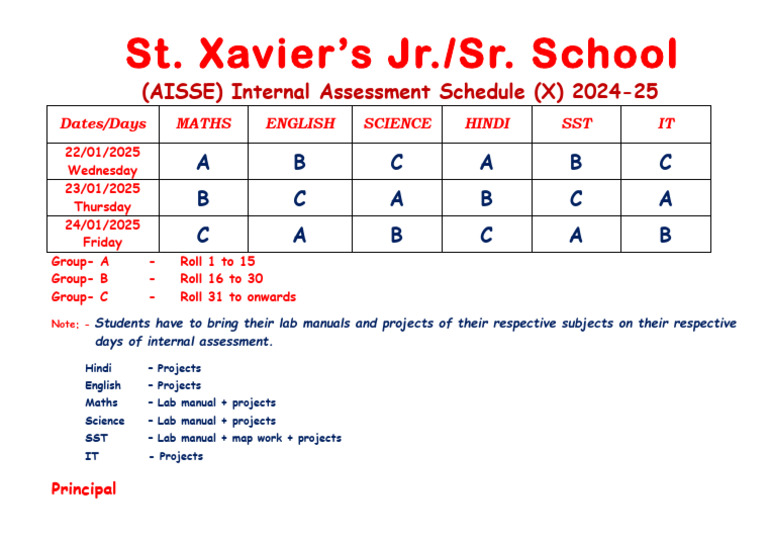 Internal Assessment Schedule 2025 | PDF