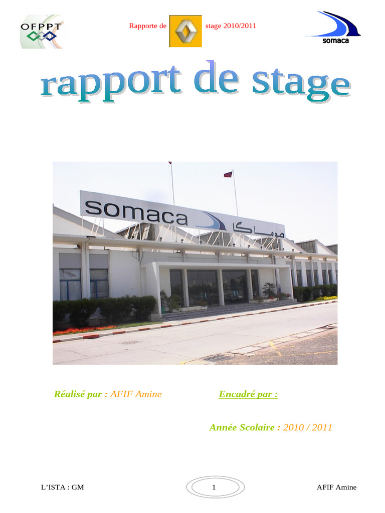 Rapport de stage 2010/2011 à la SOMACA | PDF | Business | Voitures