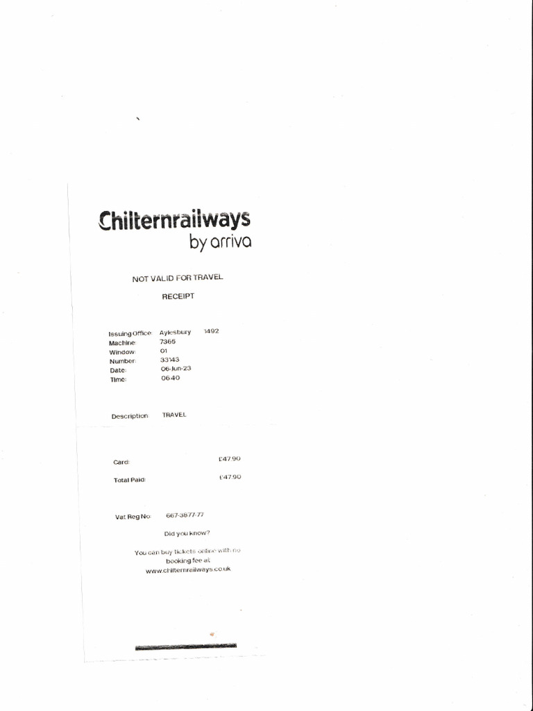 Chiltern Railways Travel Receipt | PDF