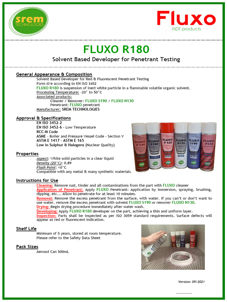 FLUXO R180: Penetrant Testing Developer | PDF