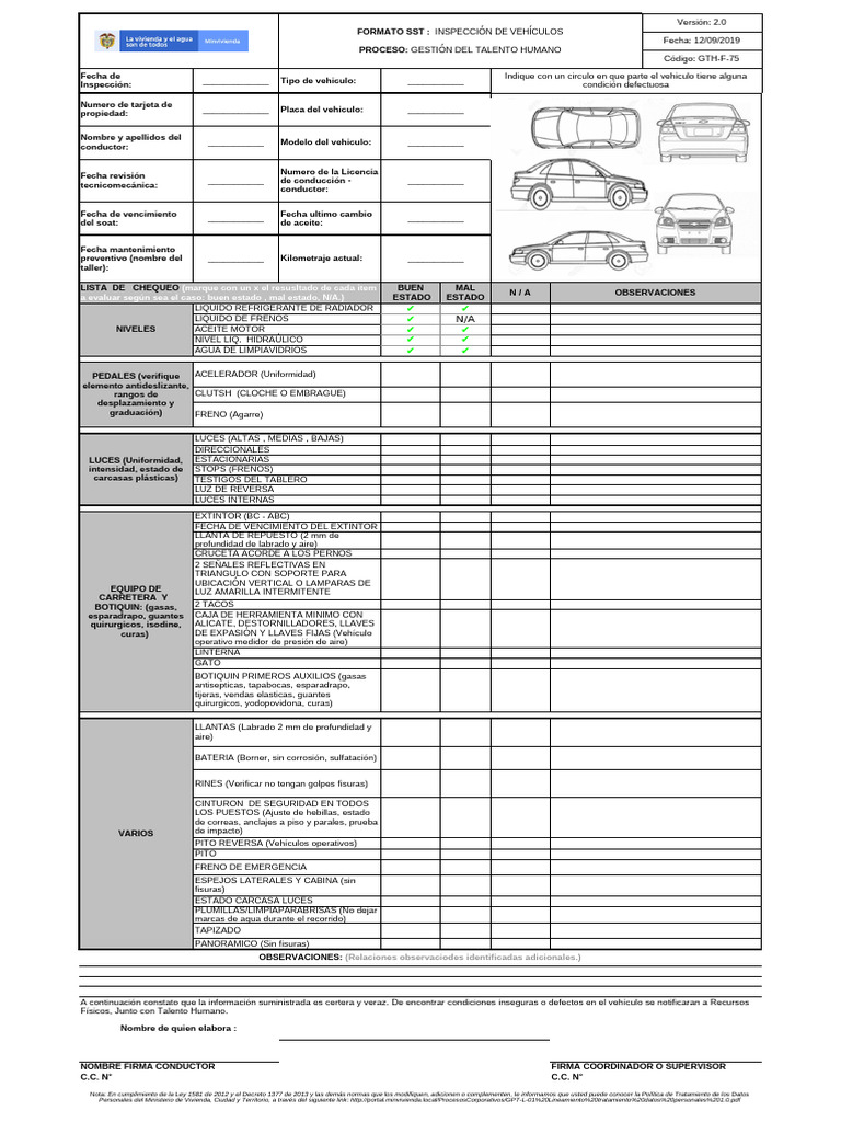 Formato Inspeccion de Vehiculo 2.0 | PDF | Industria automotriz ...