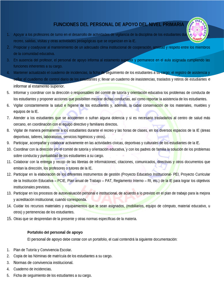 Funciones del Auxiliar de Educación Primaria | PDF