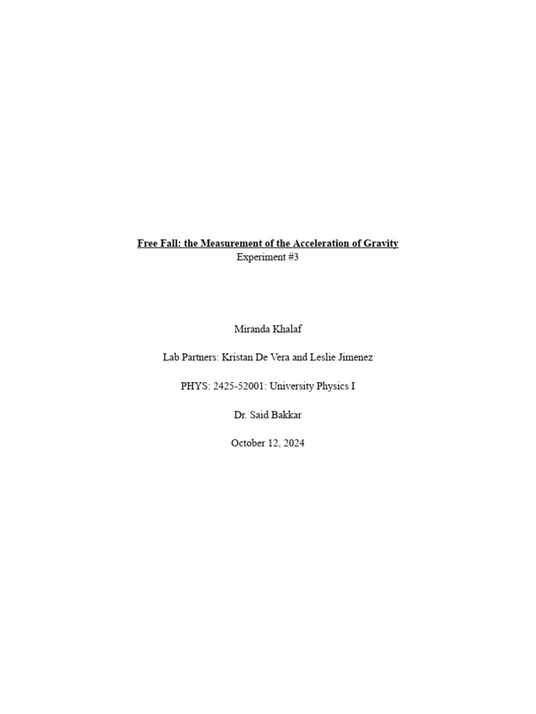 Free Fall - The Measurement of The Acceleration of Gravity | PDF ...