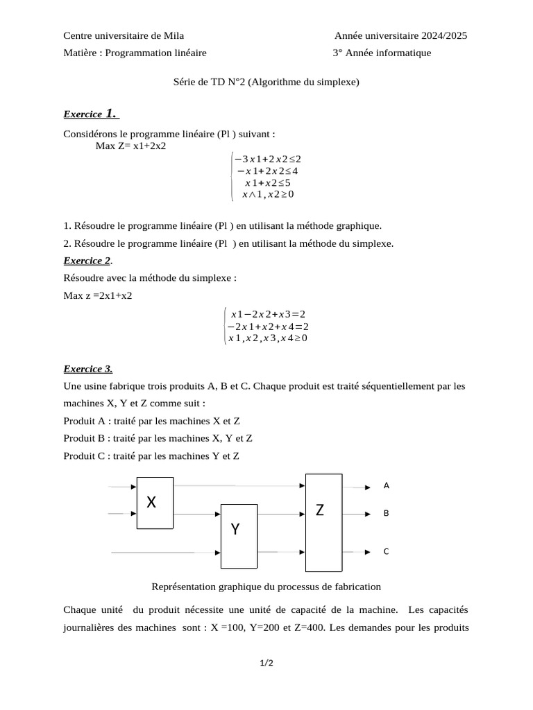 Exercices corrigés de programmation linéaire | PDF | Optimisation ...