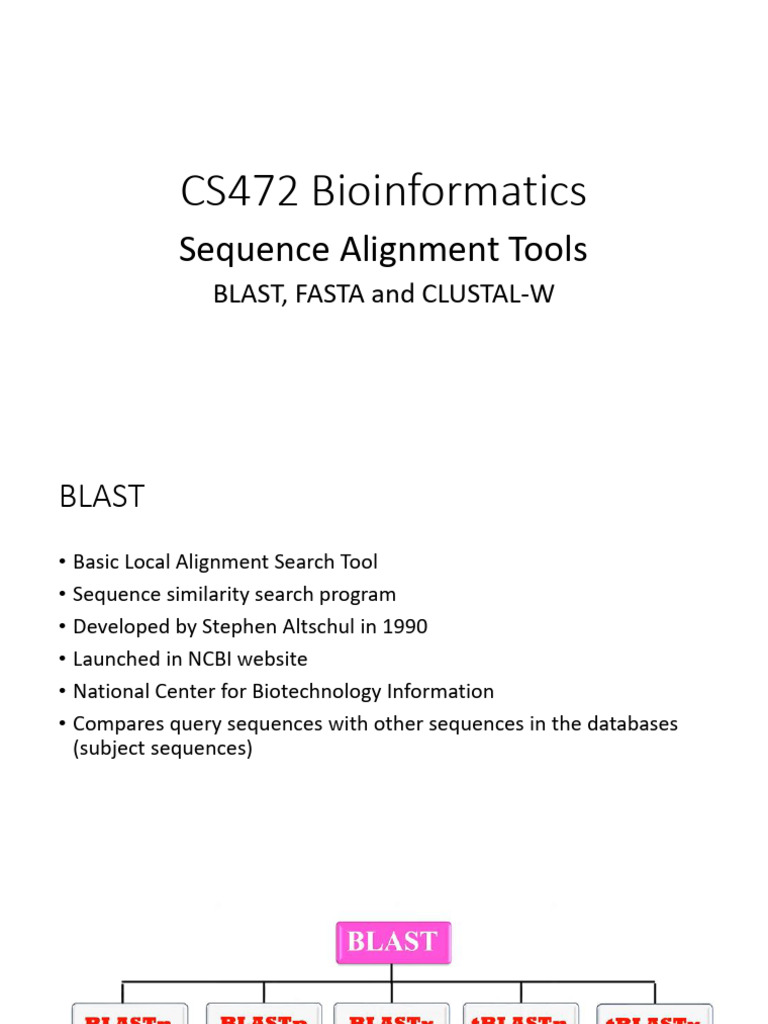 Sequence Alignment Tools: BLAST, FASTA, ClustalW | PDF | Sequence ...