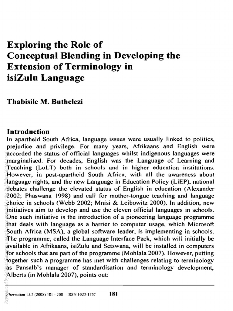 Buthelezi 2008 exploring the role of conceptual blending in developing