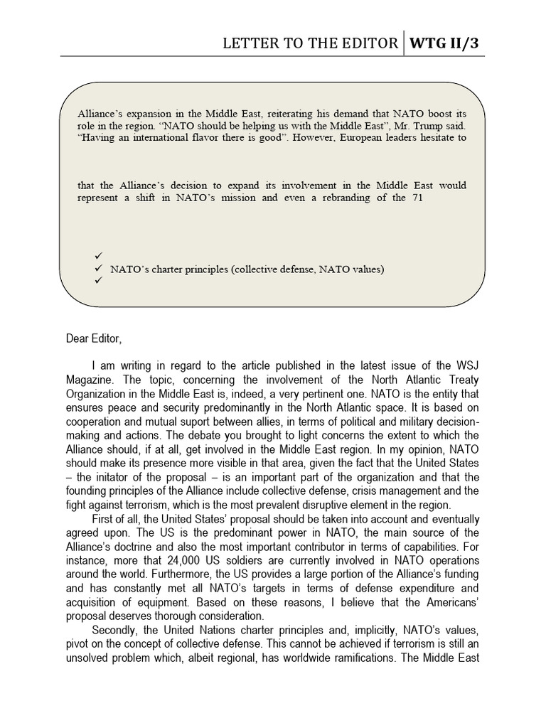 Letter To The Editor - Sample | PDF | Nato | The Wall Street Journal