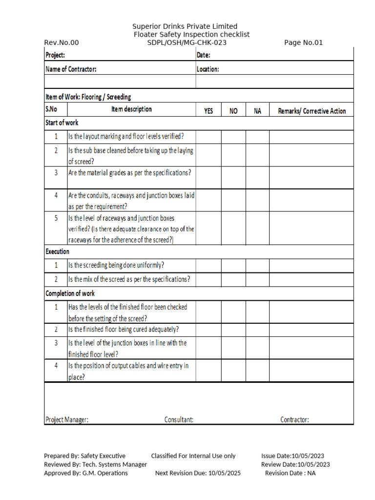 Floater Safety Inspection Checklist | PDF