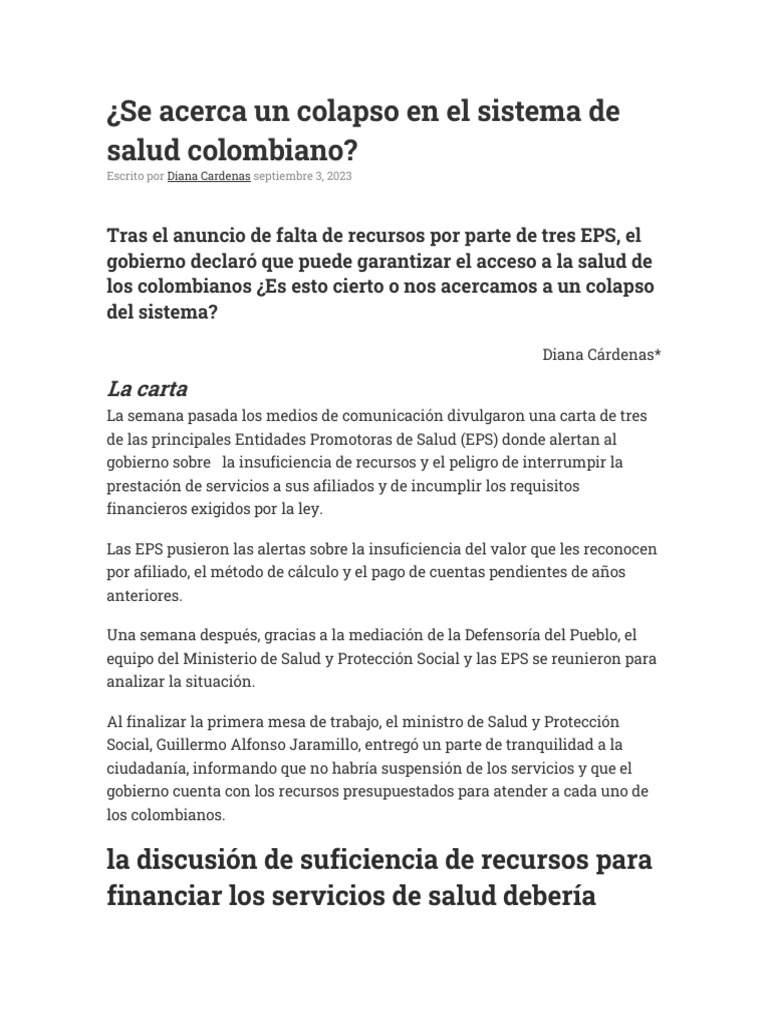 Se acerca un colapso en el sistema de salud colombiano | PDF ...